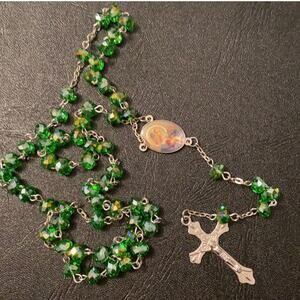 Beautiful green unique handmade faceted crystal rosary